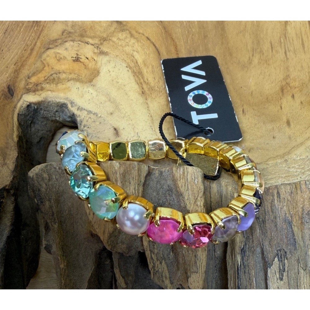 TOVA Oakland MultiColor Bracelet in Fairy Dust Mix Gold Tone Stretch NWT